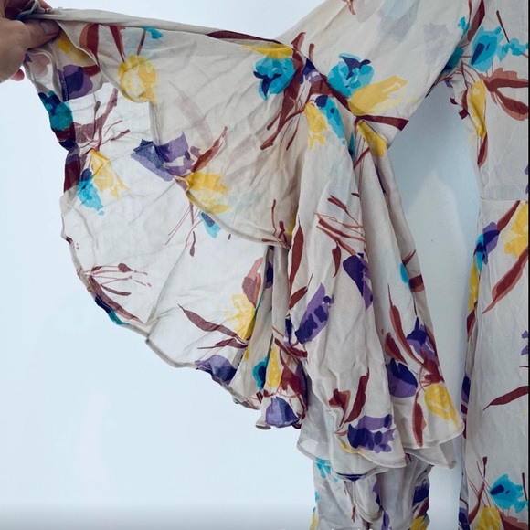 BY TIMO tulip V-neck wide leg jumpsuit floral boho Free People viscose tan - Picture 9 of 13